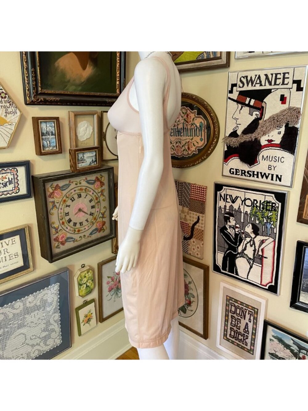 Vintage Formfit Rogers Beige Bra Top Knee Length Full Slip Size 32 Tall - Picture 3 of 6